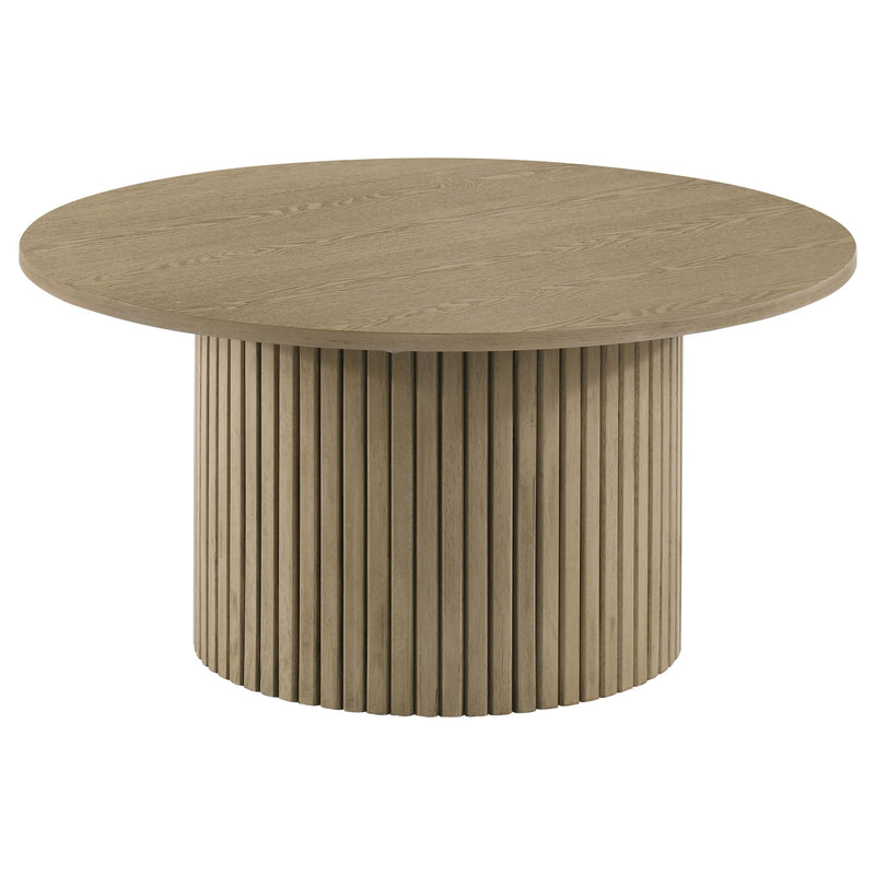 Hamlyn 3-piece Round Fluted Coffee and End Table Set Natural Oak