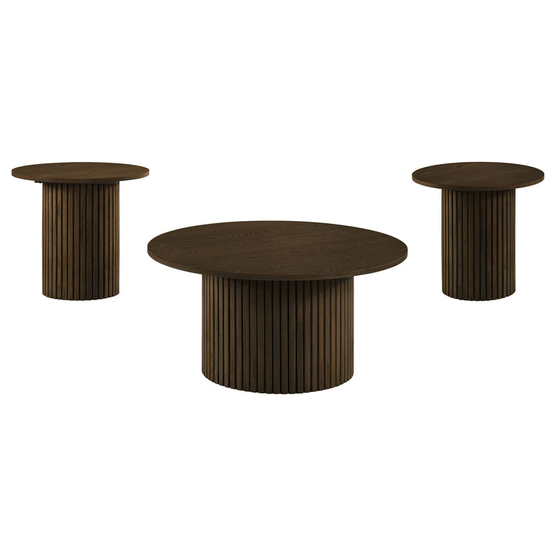 Hamlyn 3-piece Round Fluted Coffee and End Table Set Walnut