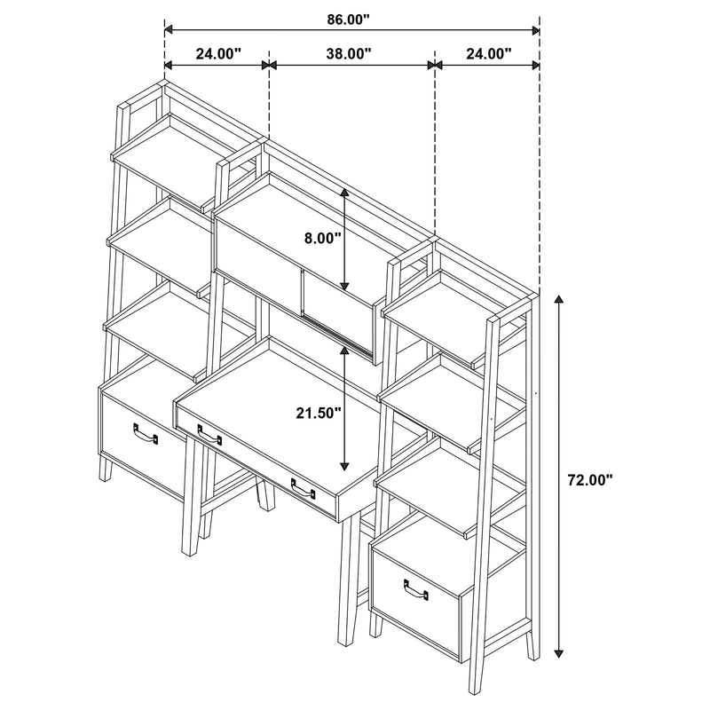 Fabian 4-piece Computer Desk and Bookshelf Set Distressed Light Brown