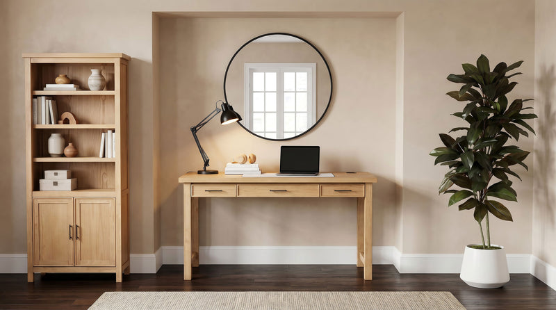 Vermes 55-inch 3-drawer Writing Desk with Power Outlet Light Ash