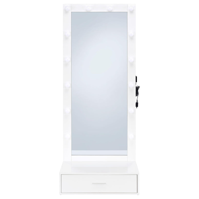 Spector 1-drawer Lighted Full-Length Floor Mirror White High Gloss