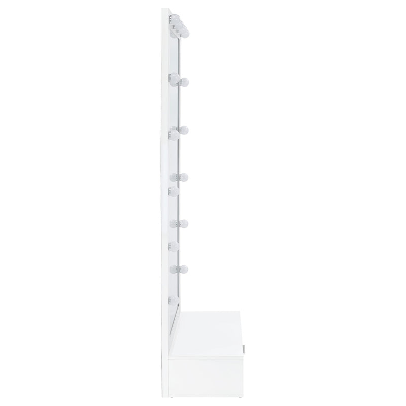 Spector 1-drawer Lighted Full-Length Floor Mirror White High Gloss