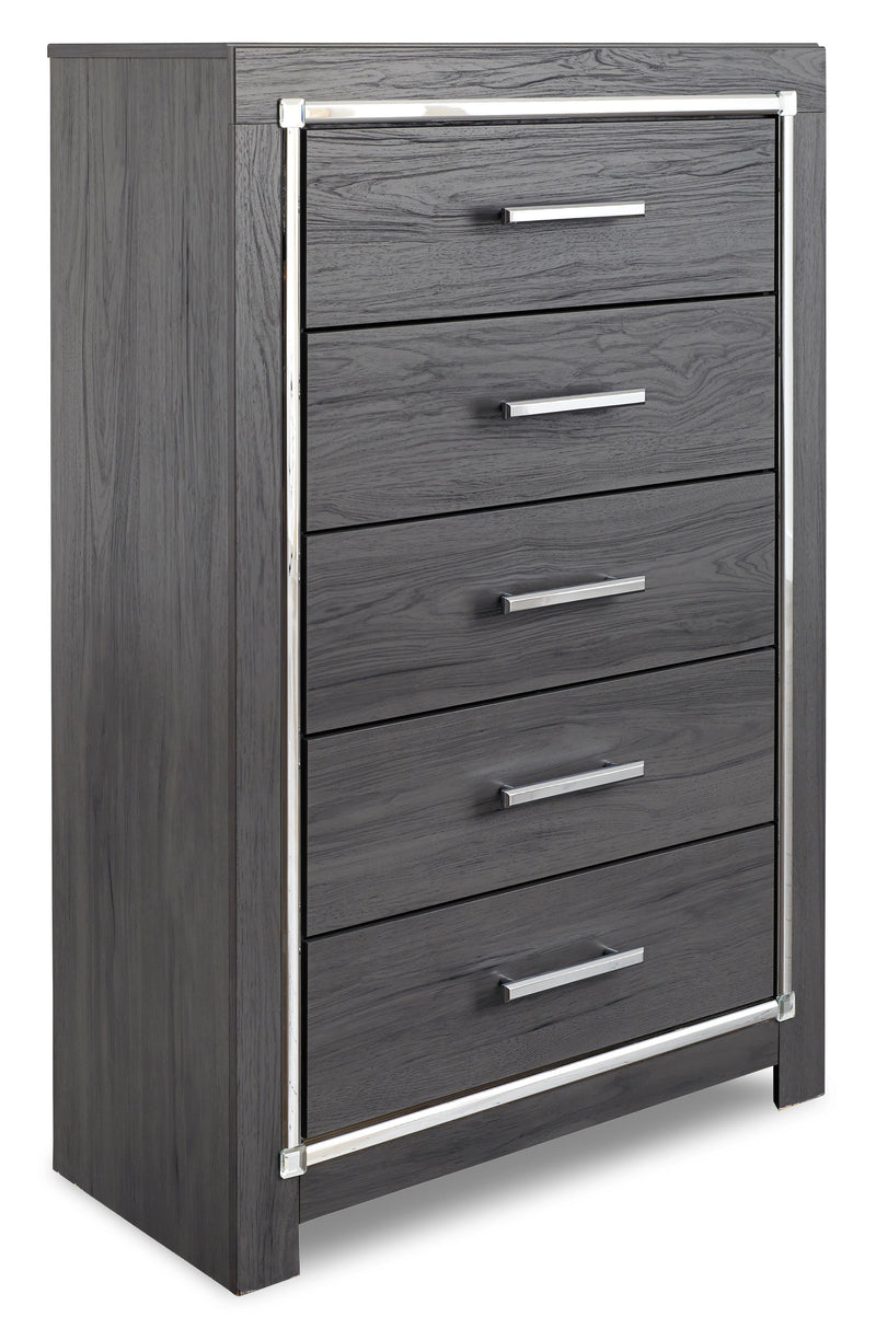Lodanna Queen/Full Upholstered Panel Headboard Bed with Mirrored Dresser, Chest and Nightstand