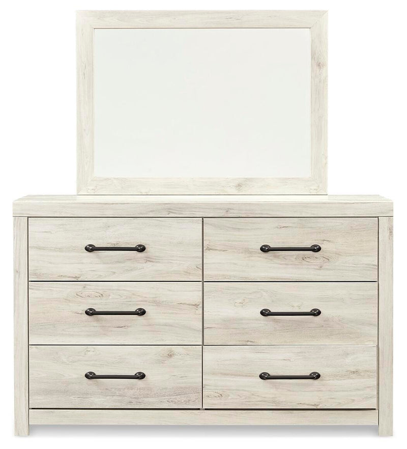 Cambeck King Panel Bed with 2 Storage Drawers with Mirrored Dresser and Nightstand