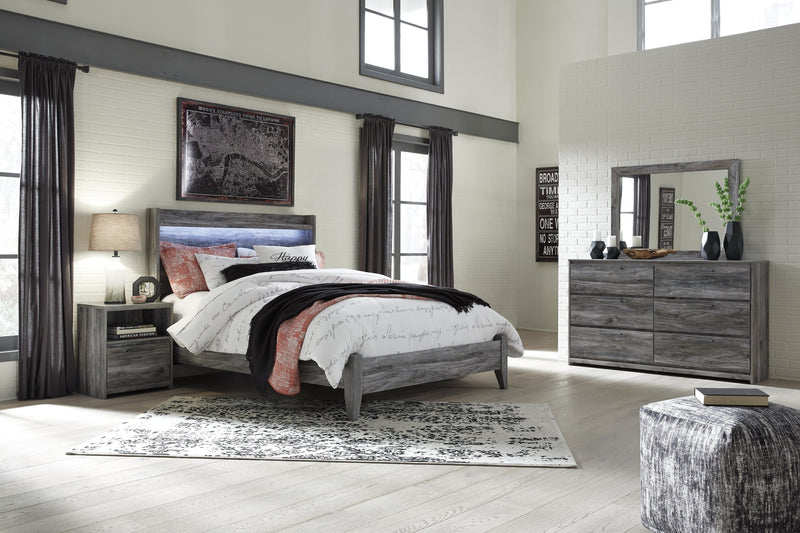Baystorm Queen Panel Bed with Mirrored Dresser and Nightstand
