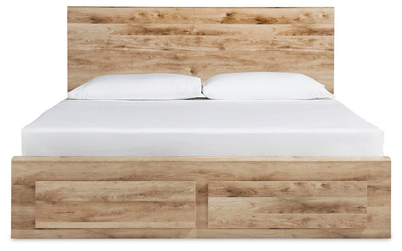 Hyanna King Panel Storage Bed with 2 Under Bed Storage Drawers, Dresser and Mirror
