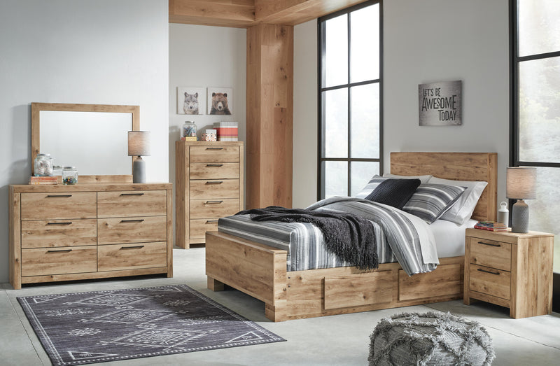 Hyanna Full Panel Bed with 2 Side Storage, Dresser, Mirror and Nightstand
