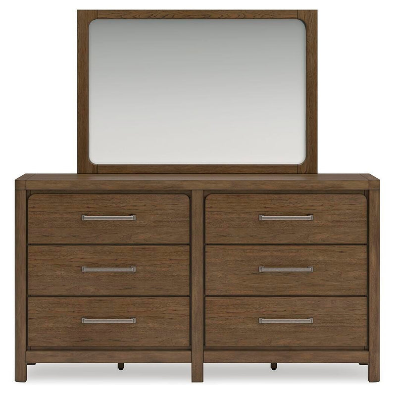 Cabalynn California King Upholstered Bed with Mirrored Dresser and Nightstand
