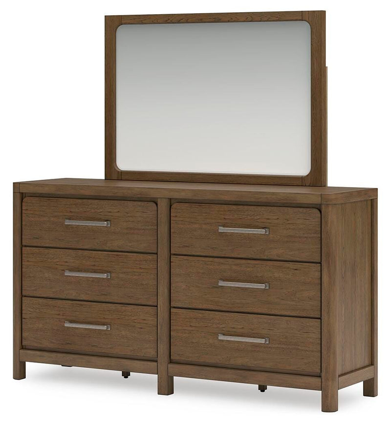 Cabalynn California King Upholstered Bed with Mirrored Dresser and Nightstand