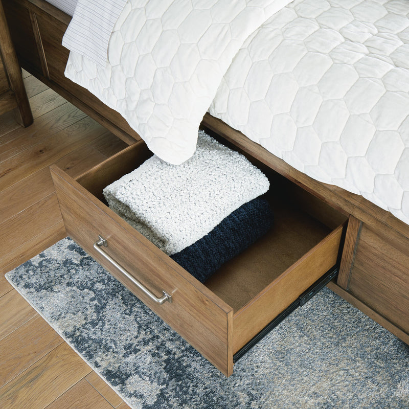 Cabalynn California King Panel Bed with Storage with Mirrored Dresser, Chest and Nightstand