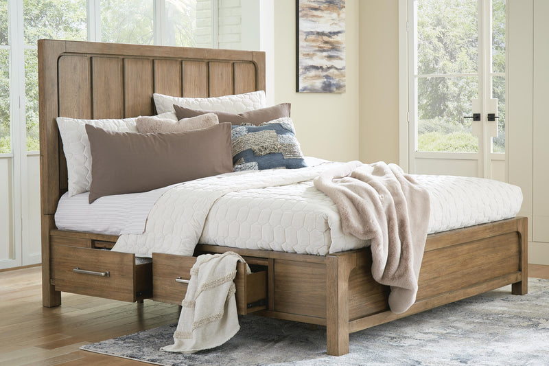 Cabalynn King Panel Bed with Storage with Mirrored Dresser, Chest and Nightstand