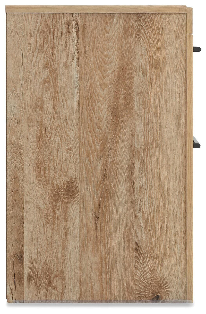 Hyanna King Panel Storage Bed with 1 Under Bed Storage Drawer, Dresser, Mirror and Nightstand