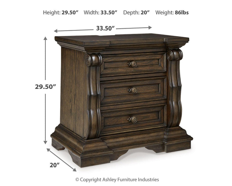 Maylee King Upholstered Bed, Dresser, Mirror, Chest and Nightstand