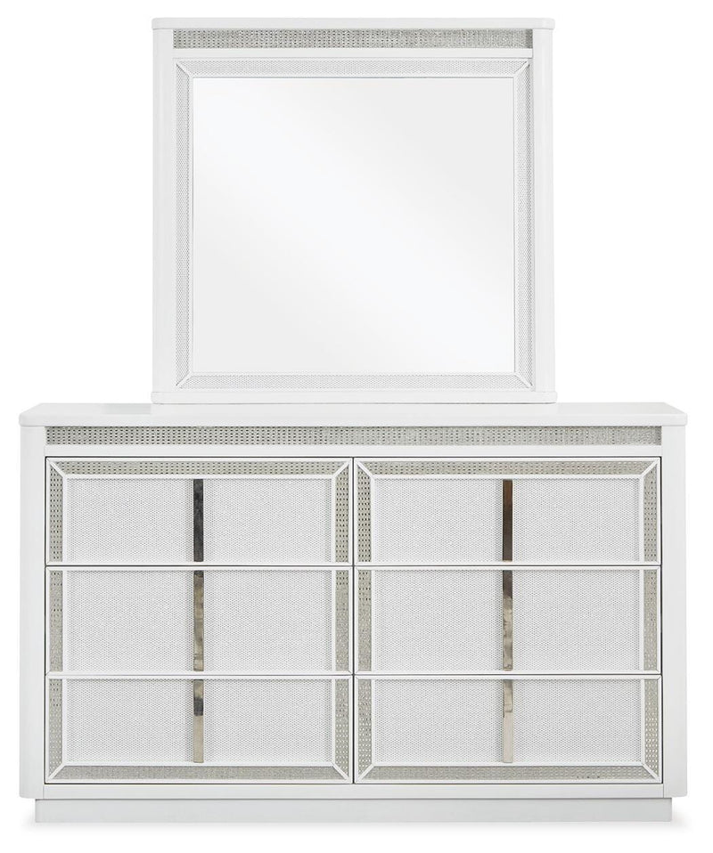 Chalanna Queen Upholstered Storage Bed, Dresser, Mirror, Chest and Nightstand