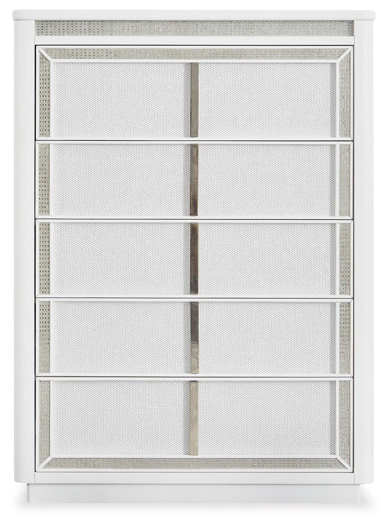 Chalanna Queen Upholstered Storage Bed, Dresser, Mirror, Chest and Nightstand