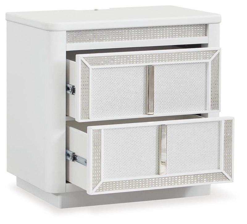 Chalanna Queen Upholstered Storage Bed, Dresser, Mirror, Chest and Nightstand