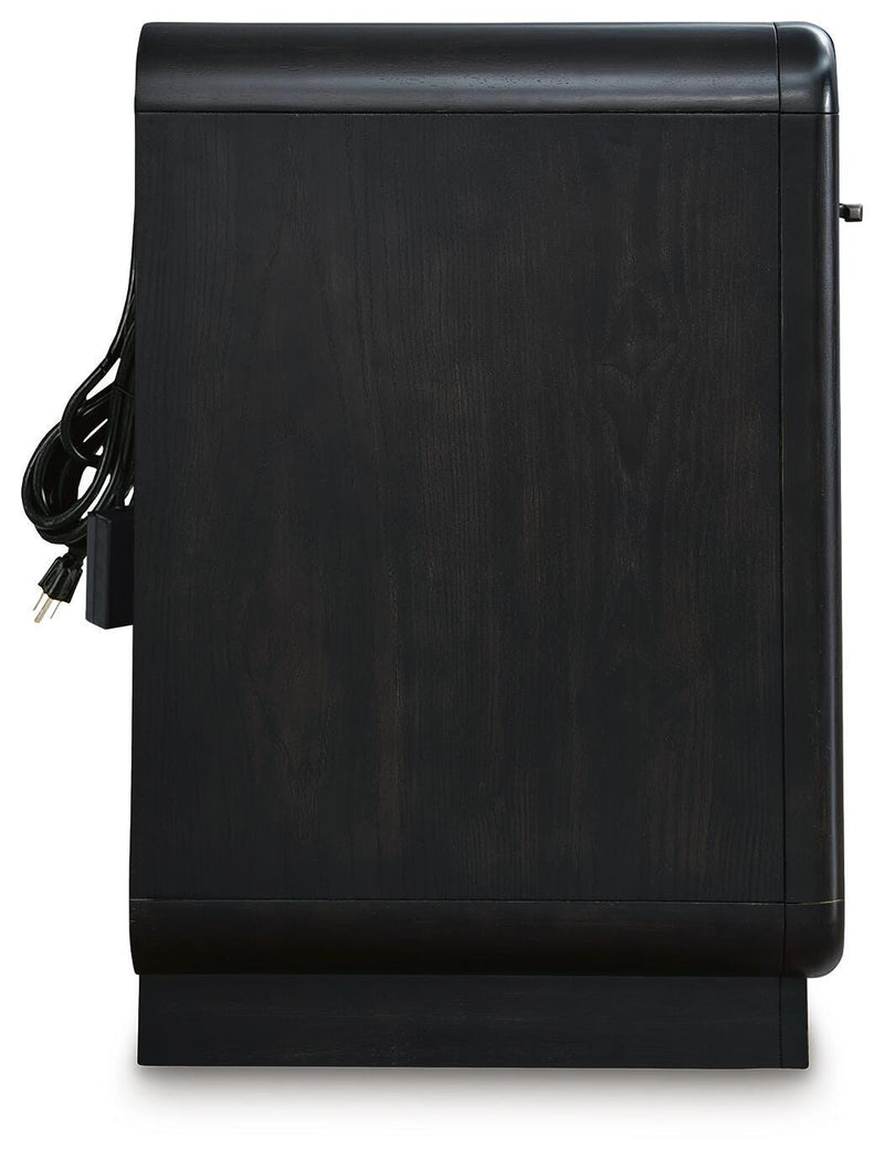 Rowanbeck California King Upholstered Panel Bed, Dresser, Mirror and Nightstand