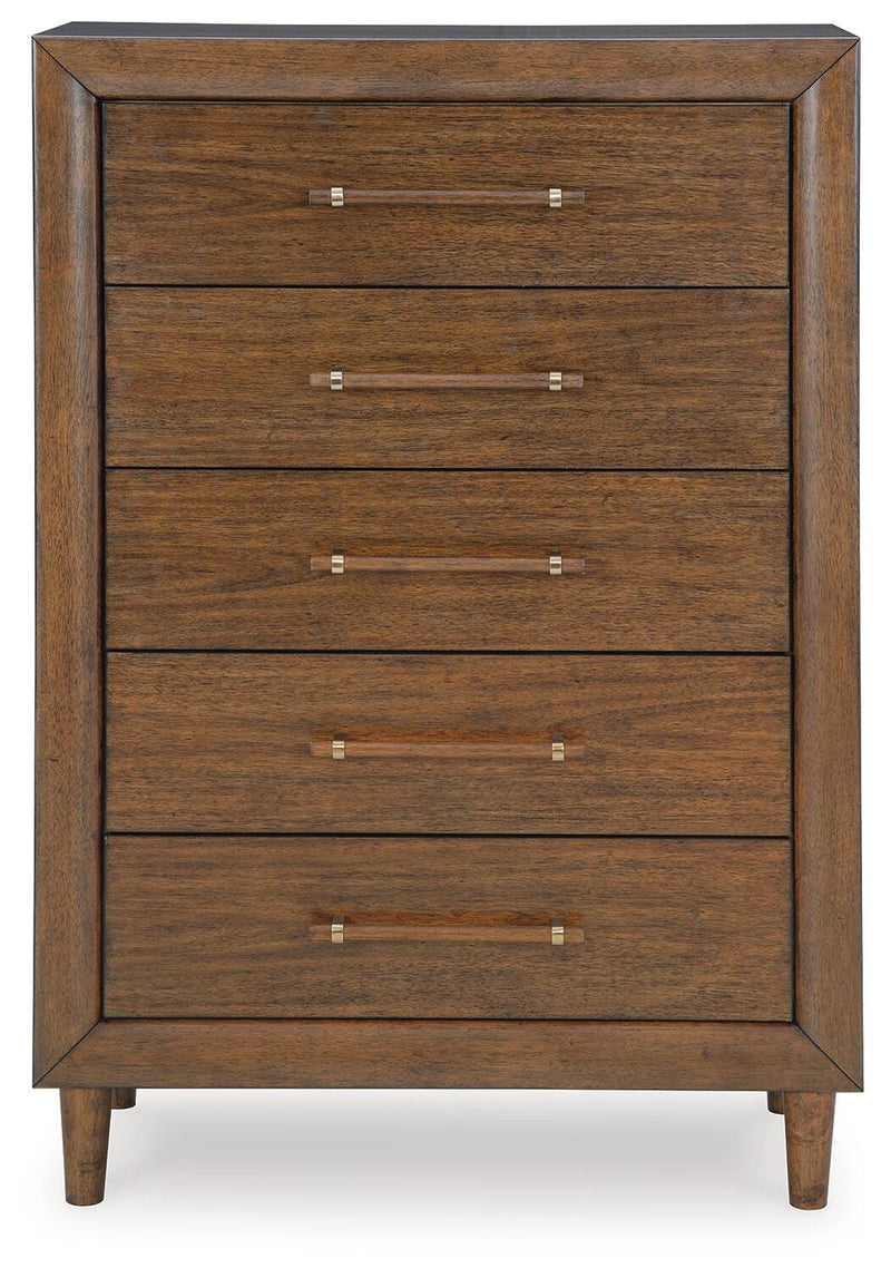 Lyncott Queen Upholstered Panel Bed, Dresser, Mirror, Chest and Nightstand