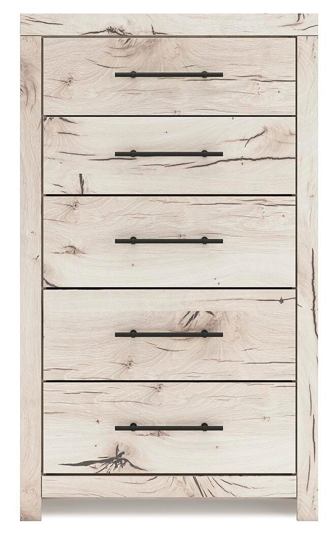 Lawroy King Panel Bed with Storage, Dresser, Mirror, Chest and Nightstand