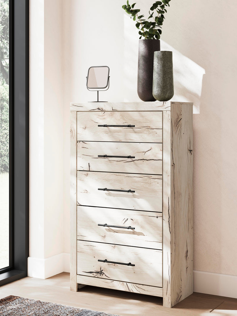 Lawroy King Panel Bed with Storage, Dresser, Mirror, Chest and Nightstand