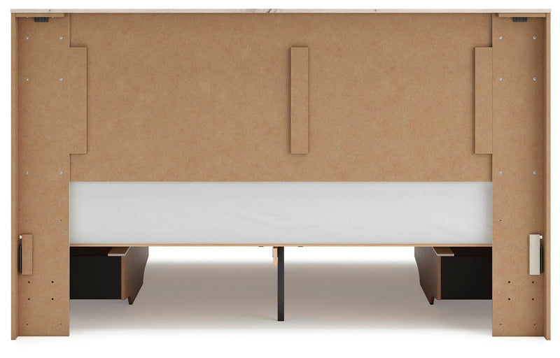 Lawroy King Panel Bed with Storage, Dresser and Mirror