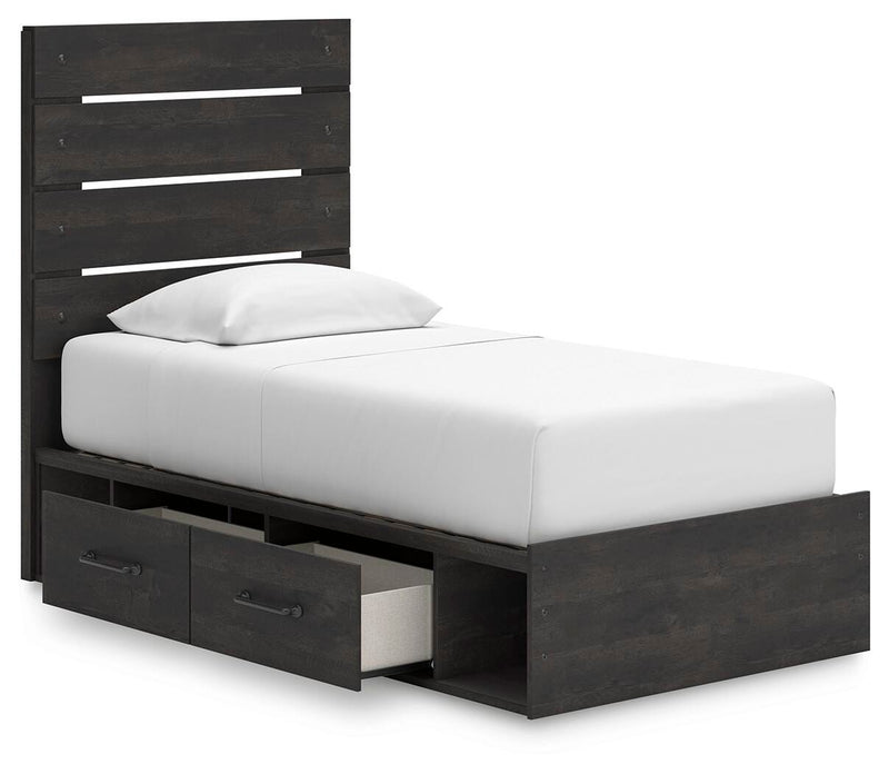 Hollivern Twin Panel Bed with Storage, Dresser, Mirror, Chest and Nightstand