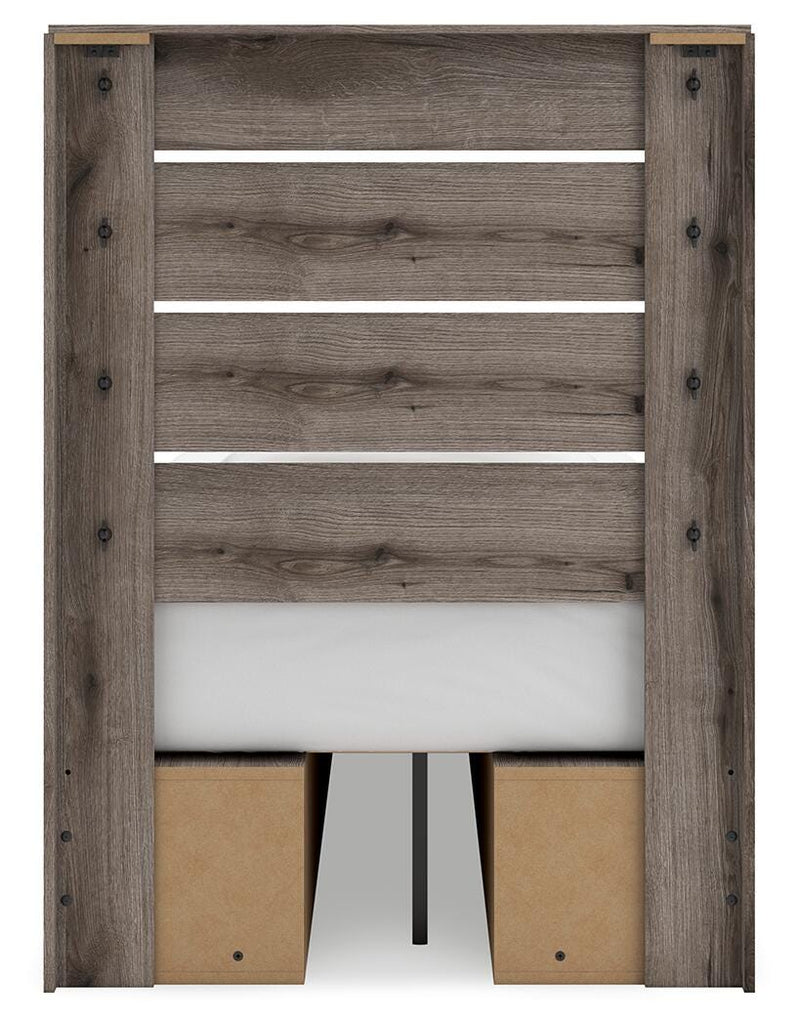 Graystorm Twin Panel Bed with Storage, Dresser, Mirror and Nightstand