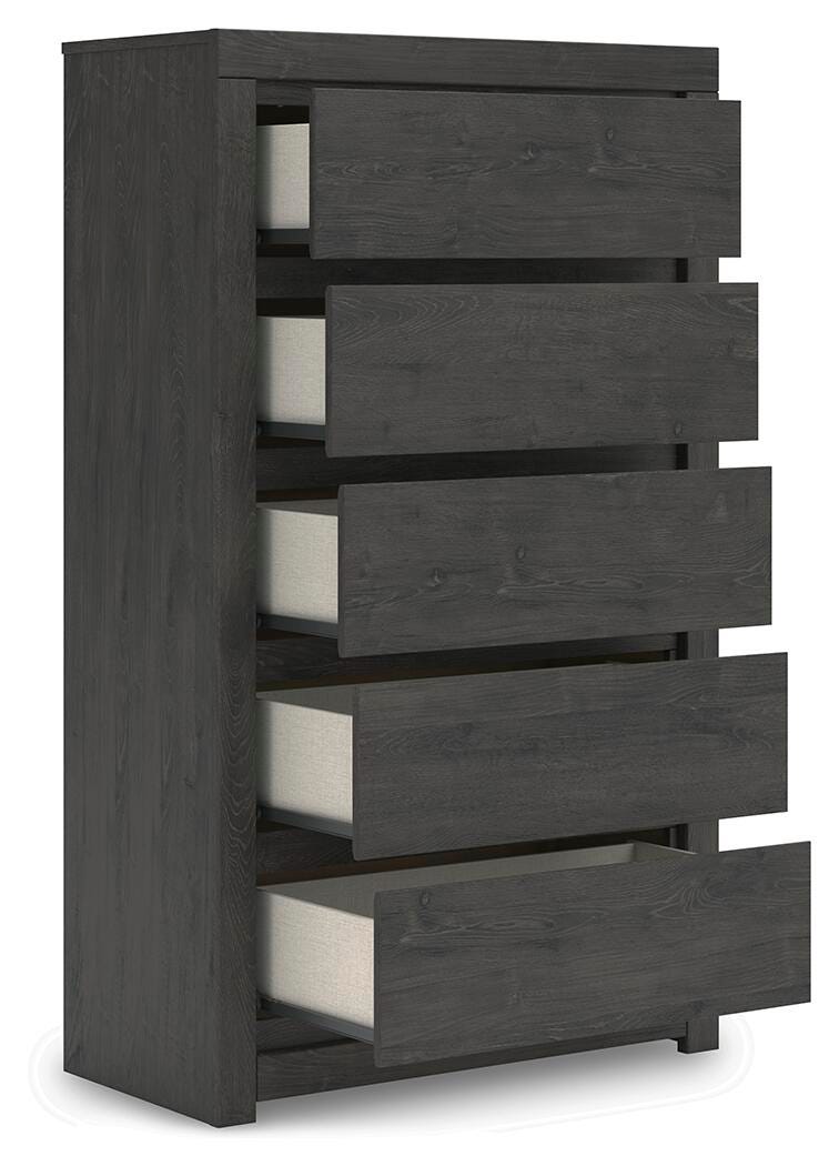 Fraluna King Panel Storage Bed, Dresser, Mirror, Chest and Nightstand
