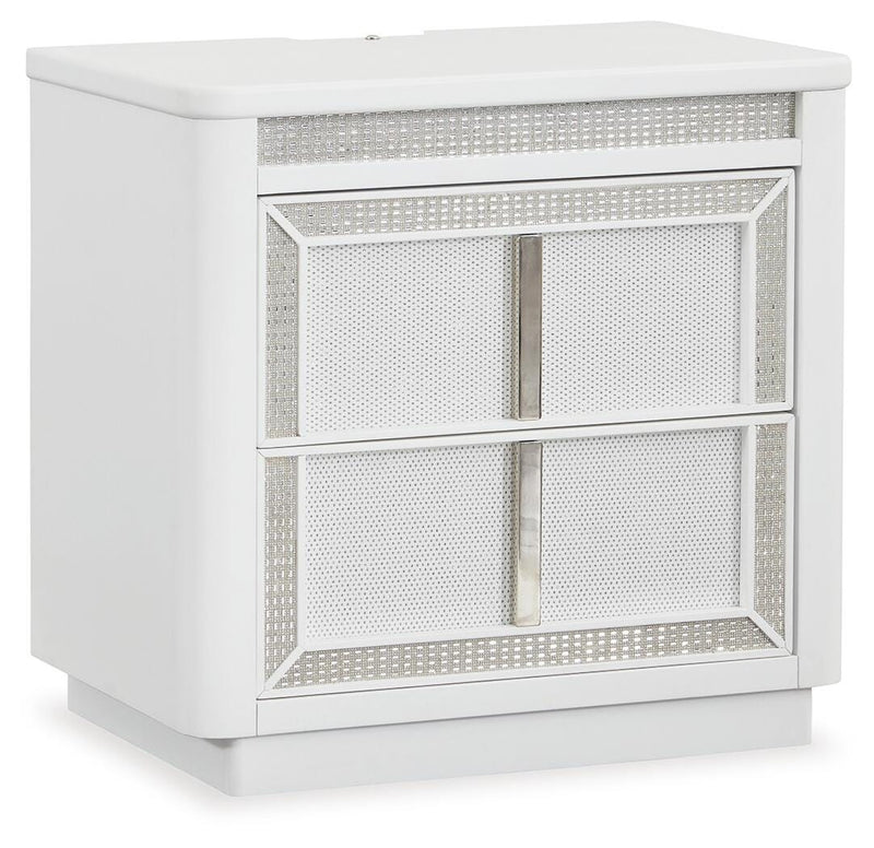 Chalanna California King Upholstered Storage Bed, Dresser, Mirror and Nightstand