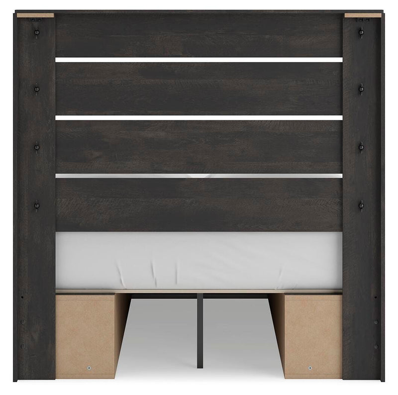 Hollivern Full Panel Bed with Storage, Dresser, Mirror and Nightstand
