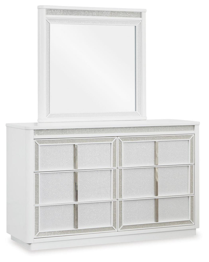 Chalanna King Upholstered Storage Bed, Dresser, Mirror, Chest and Nightstand