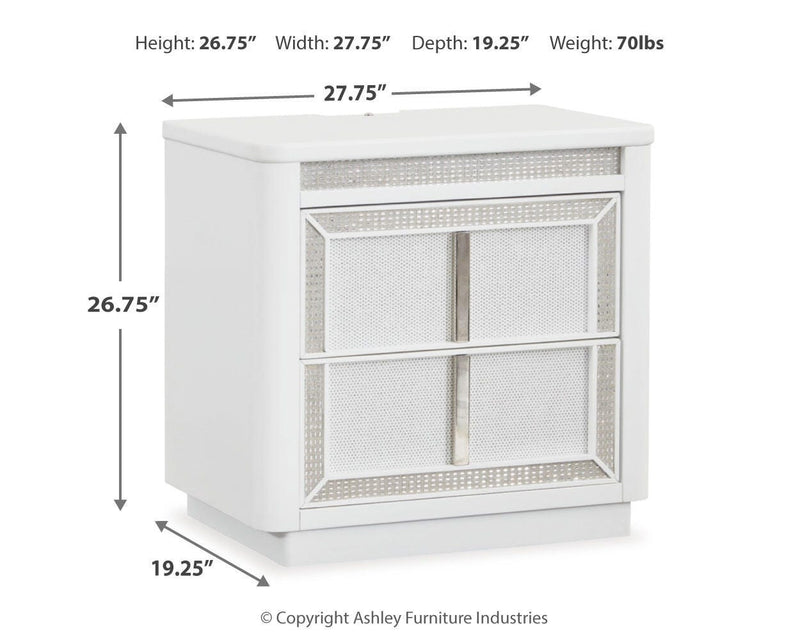 Chalanna King Upholstered Storage Bed, Dresser, Mirror, Chest and Nightstand