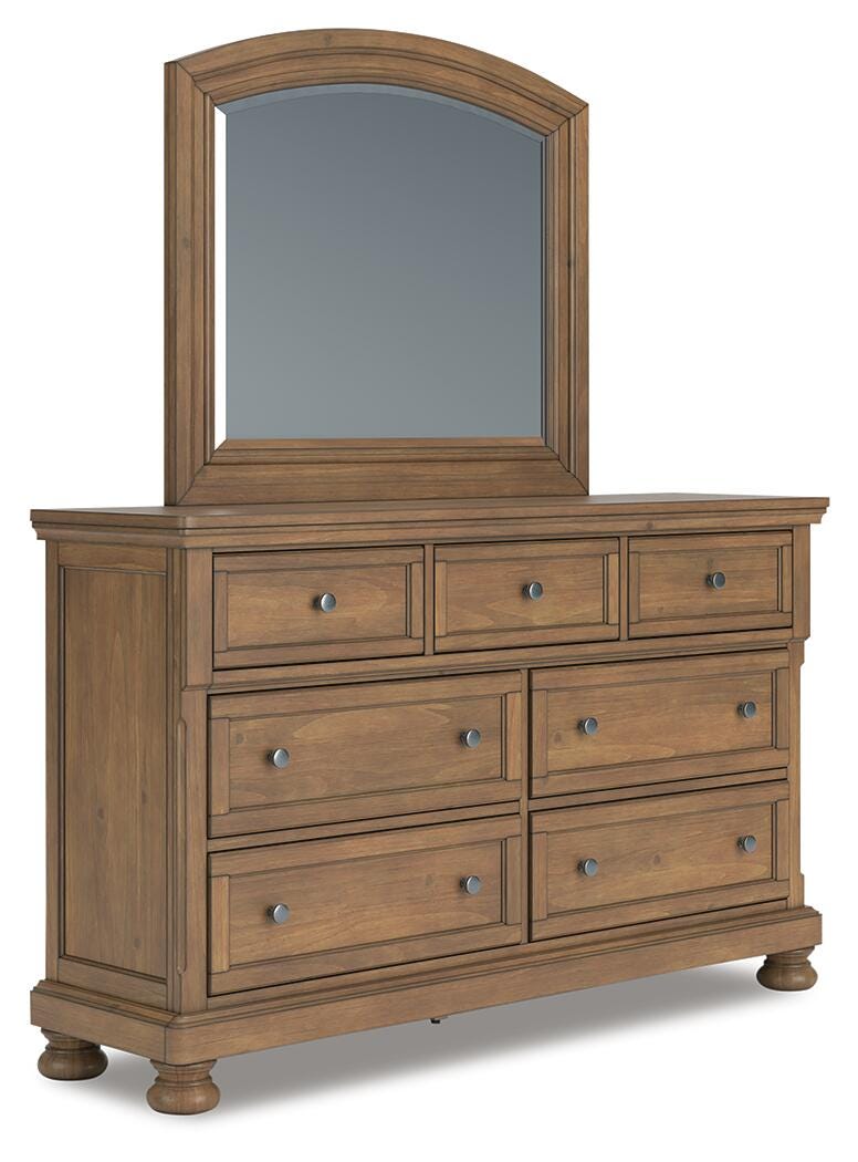 Feddinger King Storage Sleigh Bed with Mirrored Dresser and Nightstand