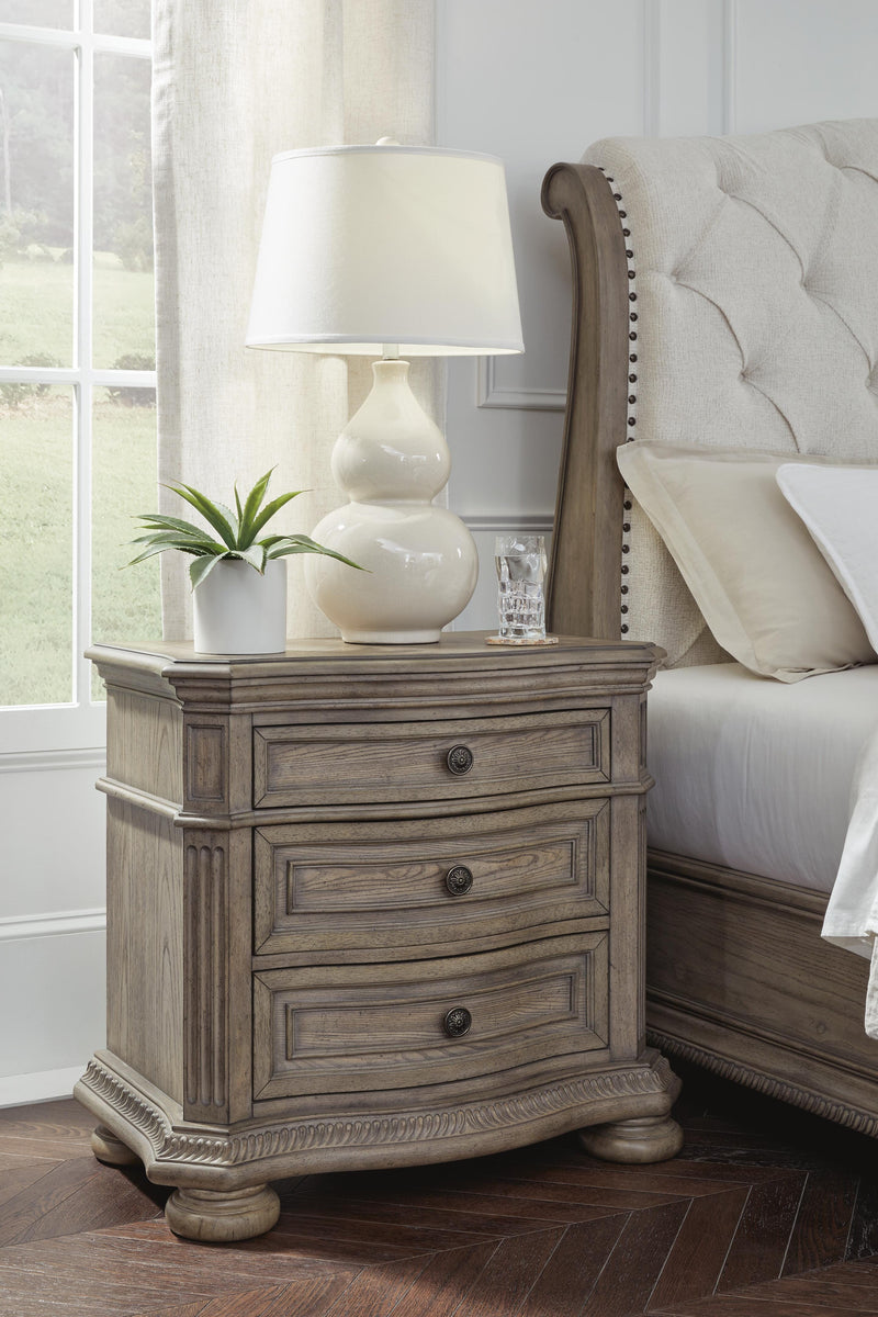 Ardenfield California King Upholstered Sleigh Bed, Dresser, Mirror and Nightstand