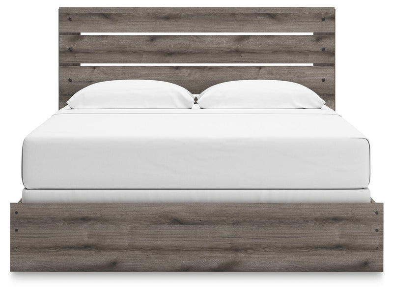 Graystorm King Panel Bed, Dresser, Mirror, Chest and Nightstand