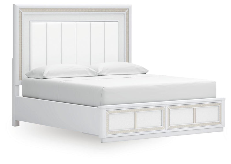 Chalanna California King Upholstered Storage Bed, Dresser, Mirror, Chest and Nightstand
