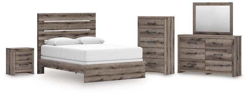 Graystorm Queen Panel Bed, Dresser, Mirror, Chest and Nightstand
