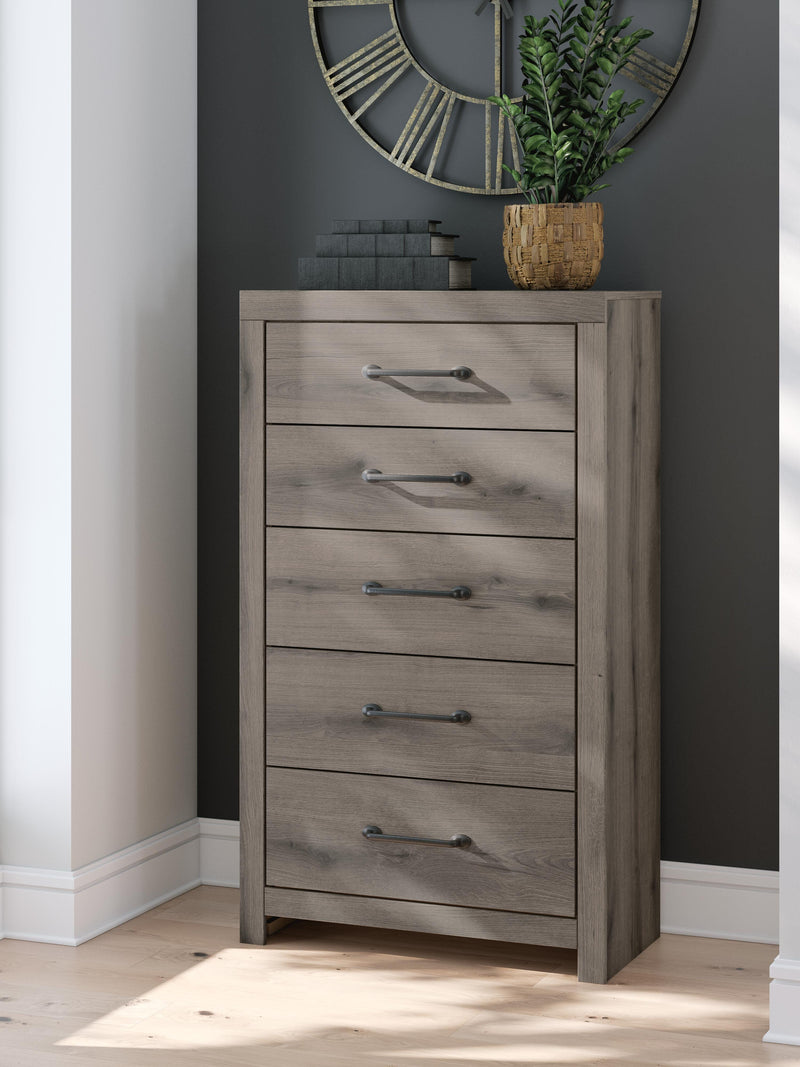 Graystorm Queen Panel Bed, Dresser, Mirror, Chest and Nightstand