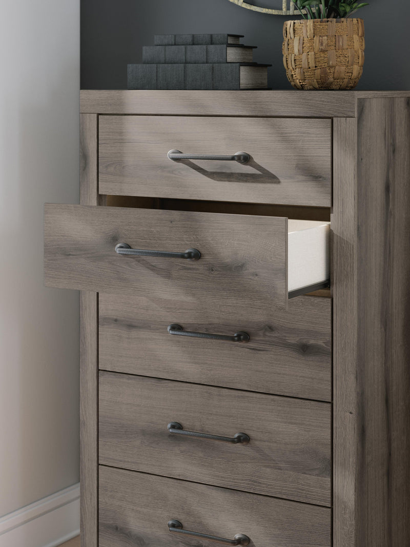 Graystorm Queen Panel Bed, Dresser, Mirror, Chest and Nightstand
