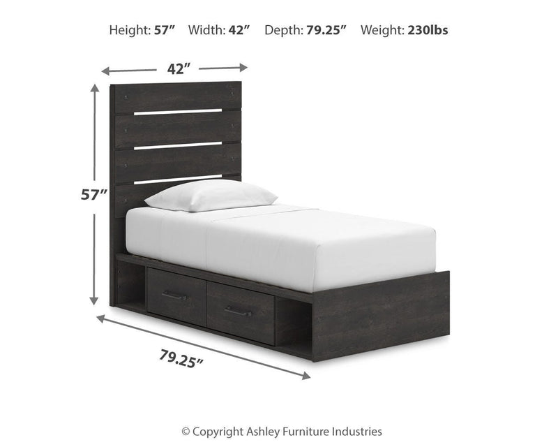 Hollivern Twin Panel Bed with Storage, Dresser and Mirror