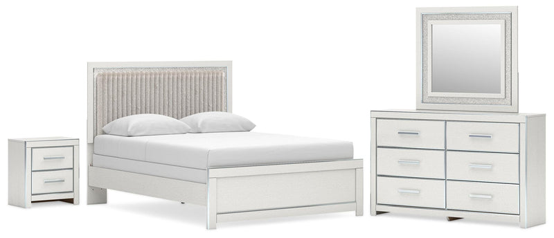 Zuraleus Queen Upholstered Panel Bed, Dresser, Mirror and Nightstand