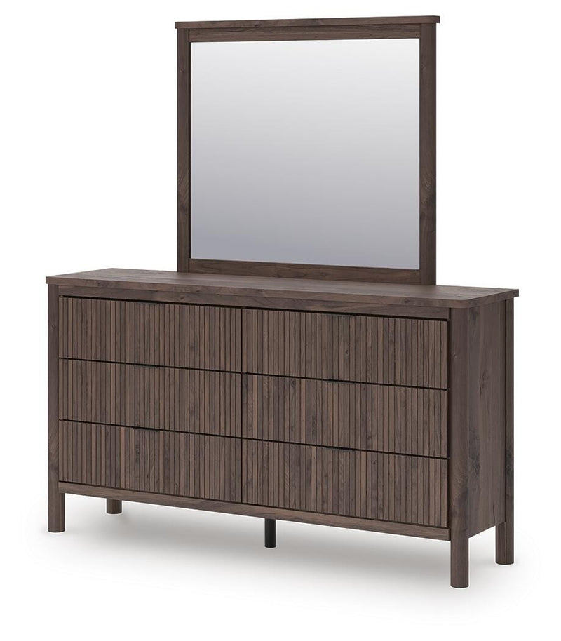 Pamytta King Upholstered Panel Platform Bed, Dresser, Mirror, Chest and Nightstand