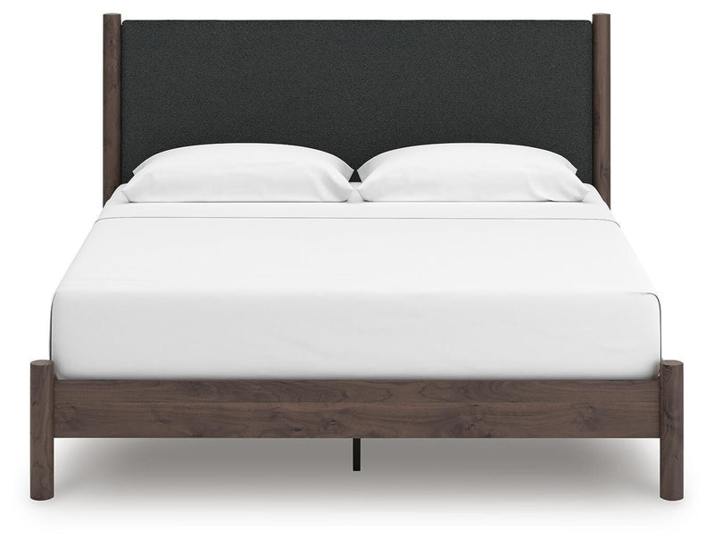 Pamytta King Upholstered Panel Platform Bed, Dresser, Mirror, Chest and Nightstand
