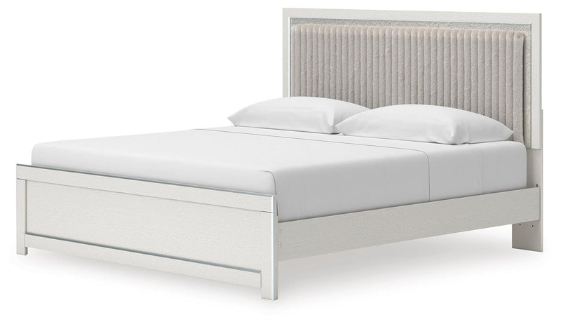 Zuraleus King Upholstered Panel Platform Bed, Dresser, Mirror, Chest and Nightstand