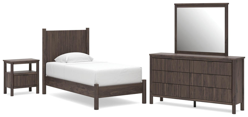 Pamytta Twin Panel Platform Bed, Dresser, Mirror and Nightstand