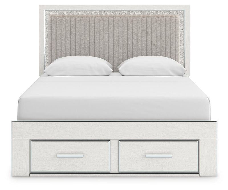 Zuraleus Queen Upholstered Panel Platform Storage Bed, Dresser and Mirror