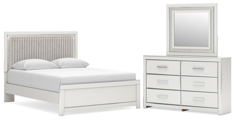 Zuraleus Queen Upholstered Panel Platform Bed, Dresser and Mirror