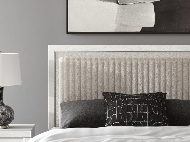 Zuraleus Queen Upholstered Panel Platform Bed, Dresser and Mirror