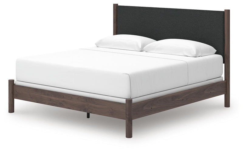 Pamytta King Upholstered Panel Bed, Dresser, Mirror and Nightstand