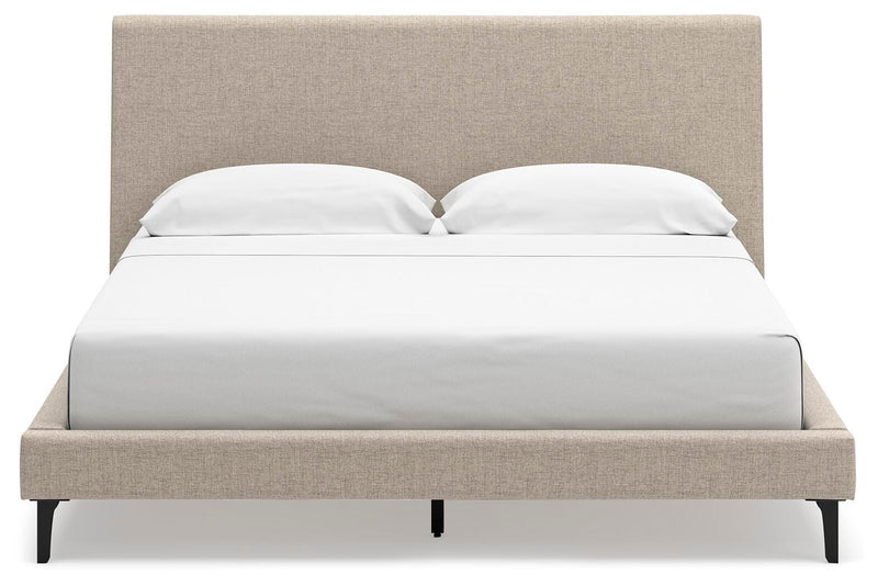 Cielden California King Upholstered Bed with Roll Slats, Dresser and Mirror